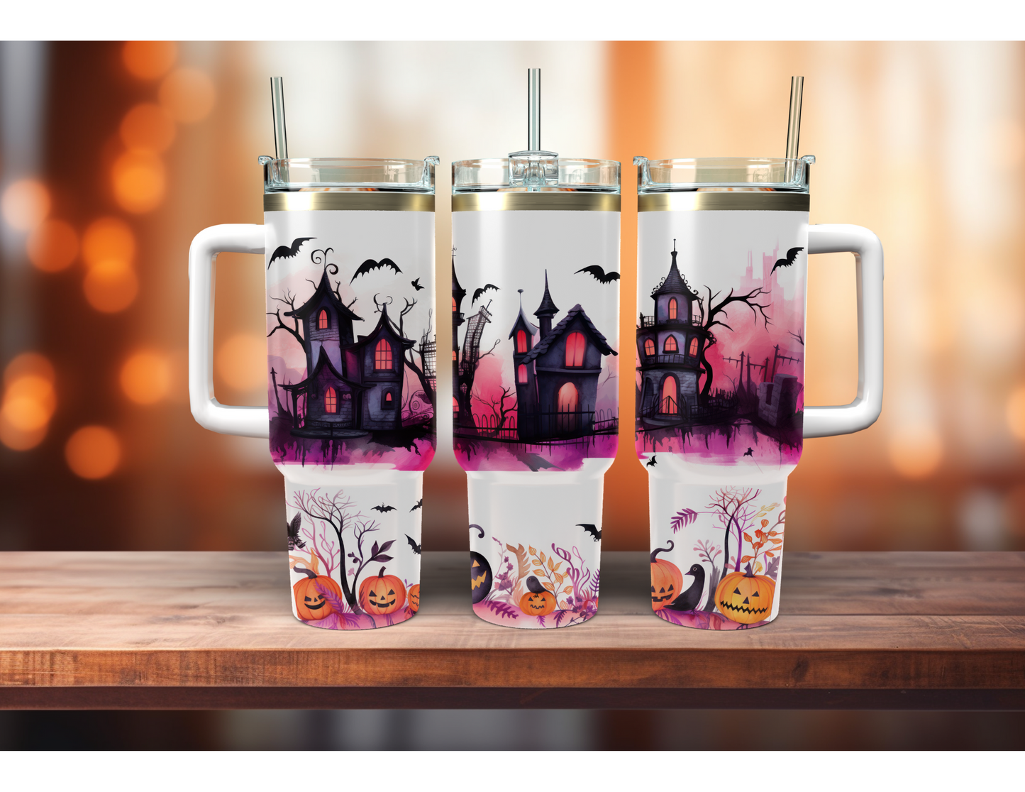 Halloween Pink Haunted House 40oz Tumbler