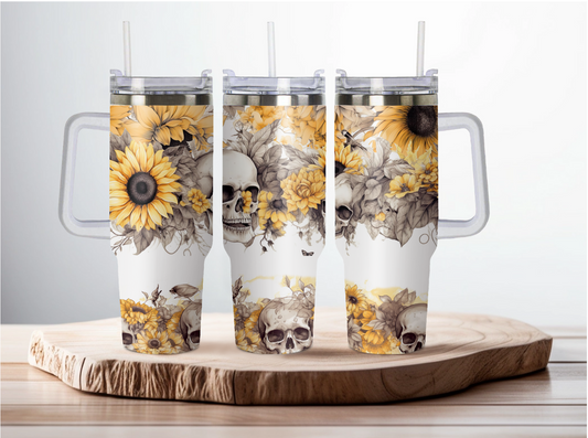 40oz sunflower and skulls tumbler