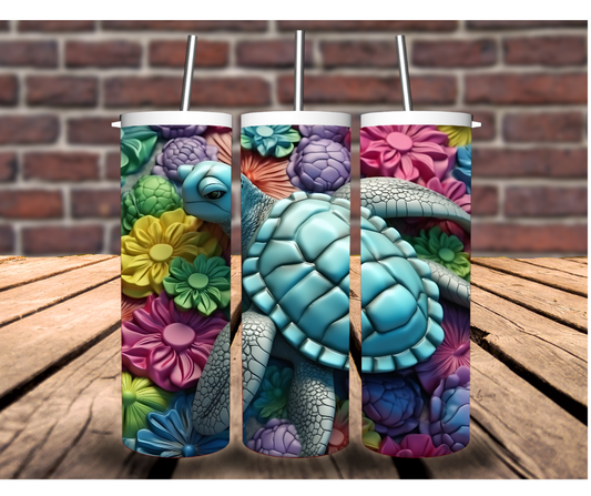 Turtle and Flowers Tumbler