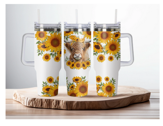 40oz Heifer and sunflower tumbler