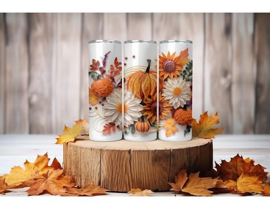 20oz Pumpkin and Flowers fall tumbler