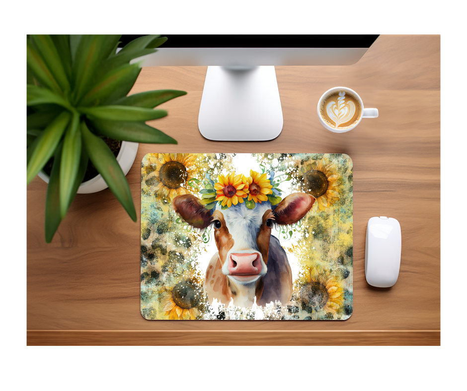 Cow and Sunflowers Mousepad