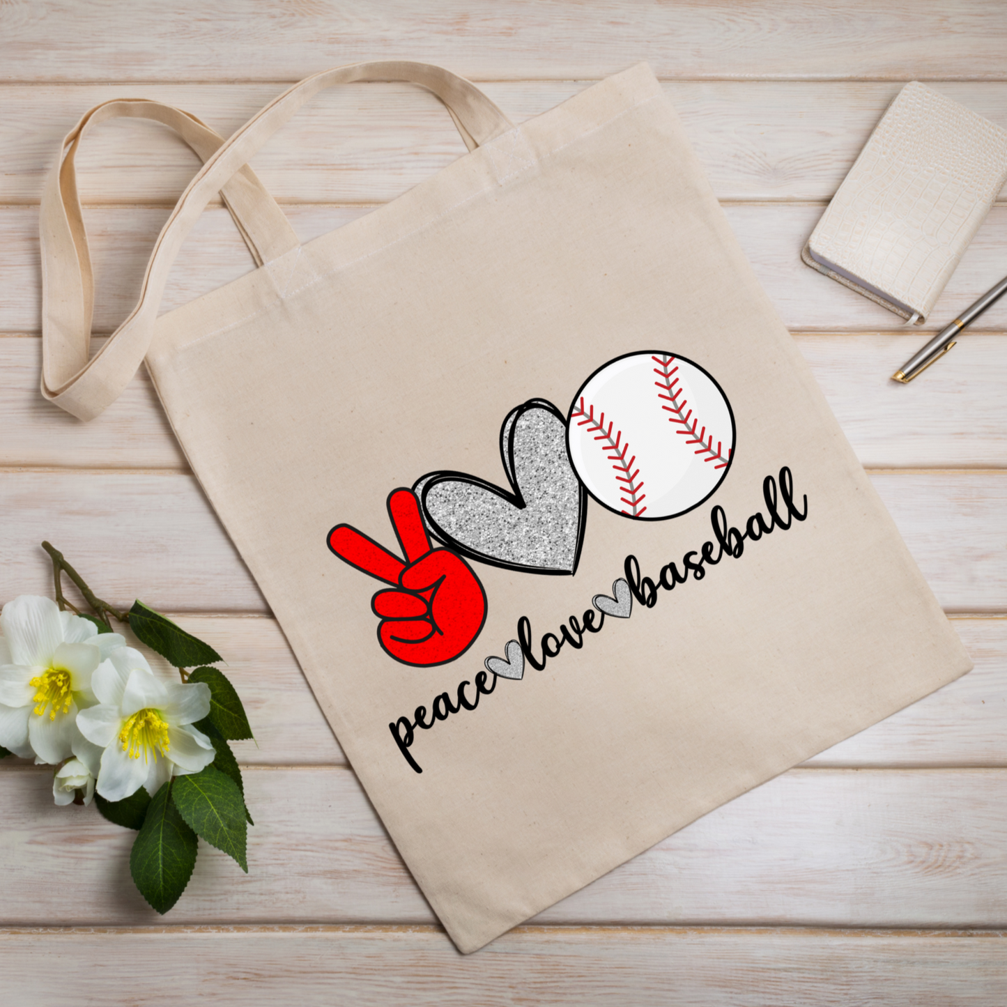 Peace Love Baseball tote bag