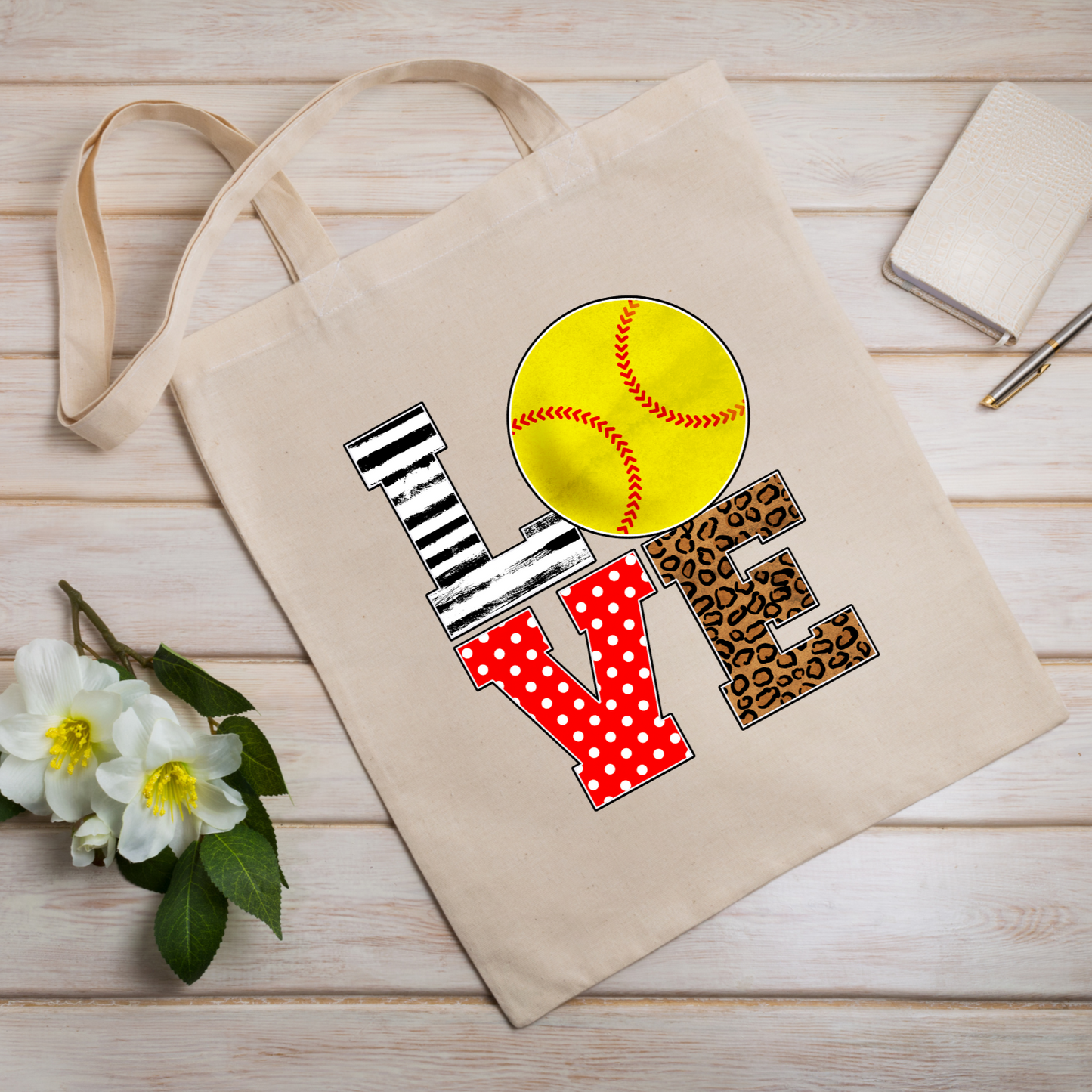 softball LOVE tote bag